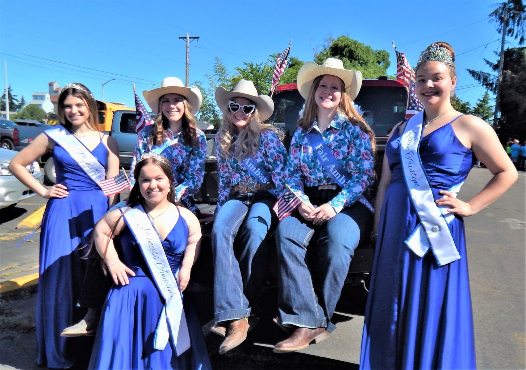 Young ladies wearing blue