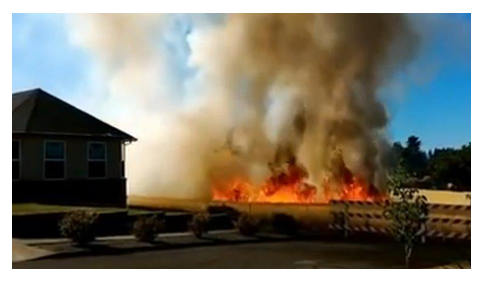 Wildfire next to house